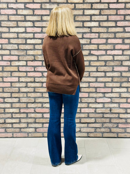 Contrast Trim Sweater - Brown/Ash Mocha