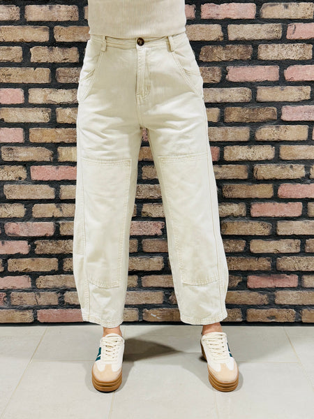 Mineral Washed Barrel Pants - Oatmeal