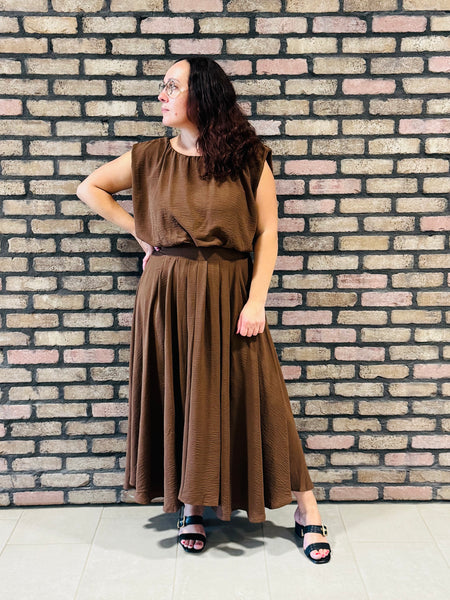 Balloon Hem Crop Top - Brown