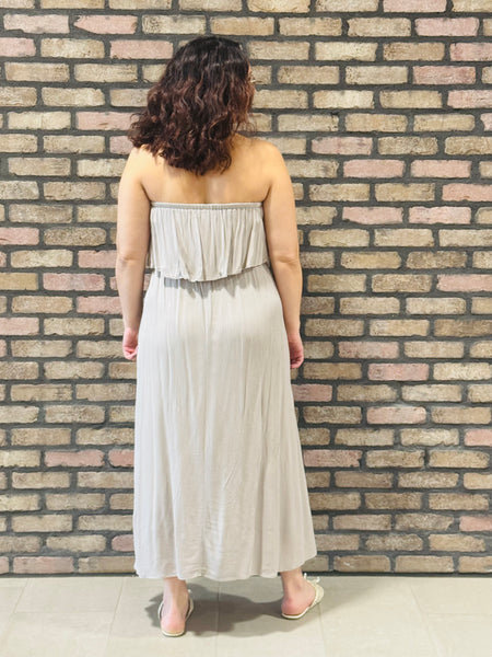 Crinkle Strapless Maxi Dress - Ash Mocha
