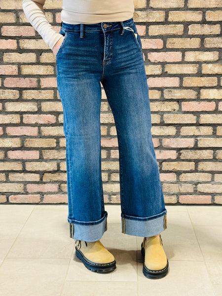 Tummy Control Cuffed Jeans - Dark Wash