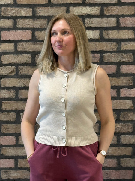 Button Down Vest Top - Light Khaki