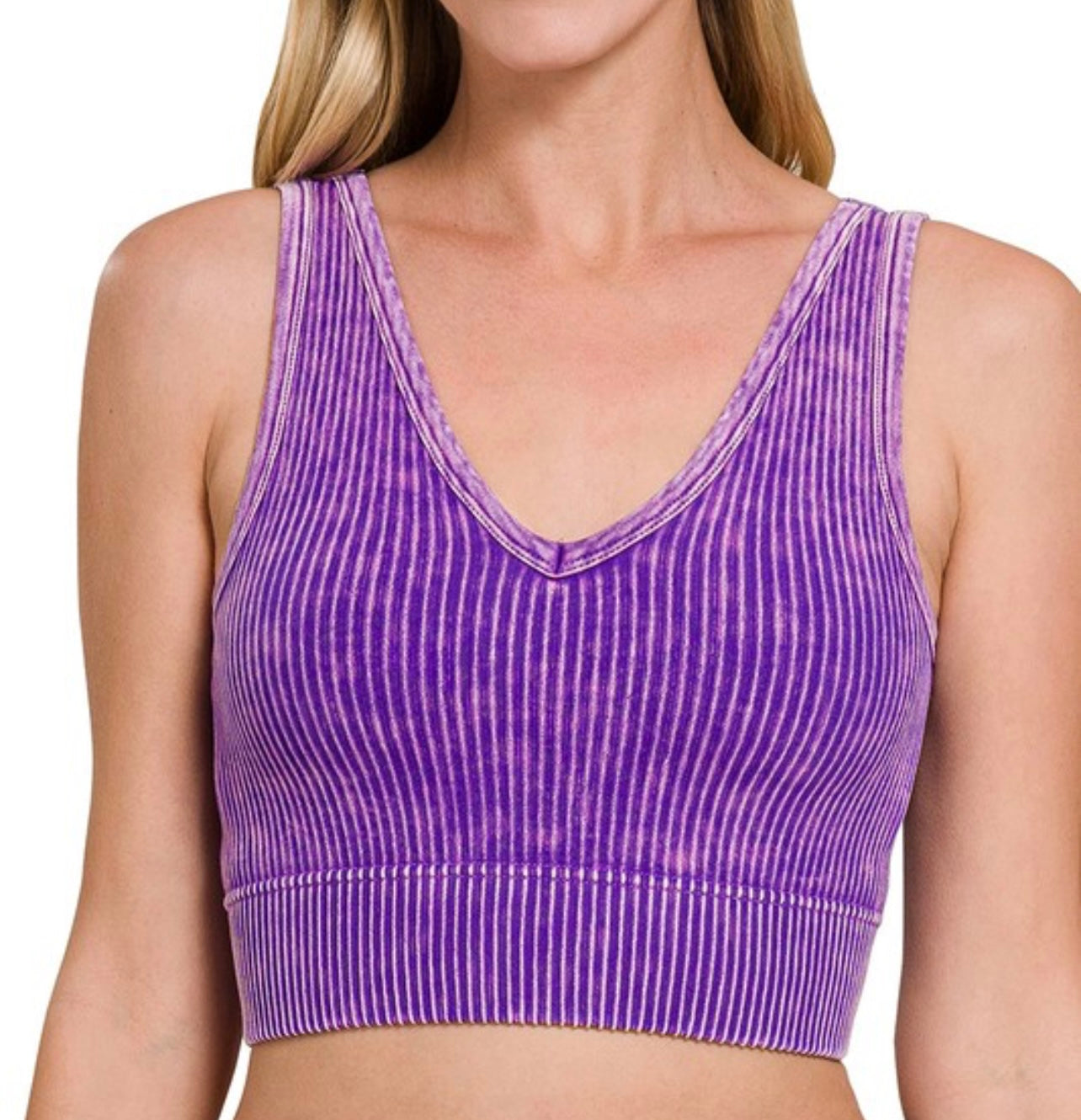 2 Way Neckline Ribbed Tank Top - Purple