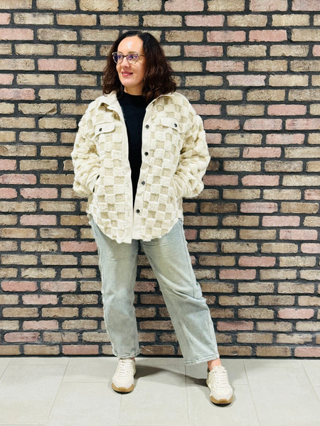 Checkered Shacket - Cream