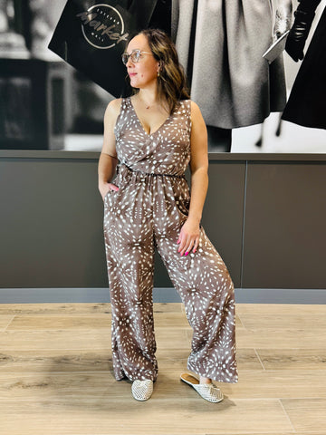 Front Tie Detail Jumpsuit - Mocha