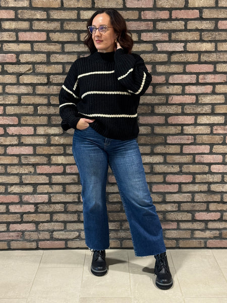 Oversized Striped Sweater - Black