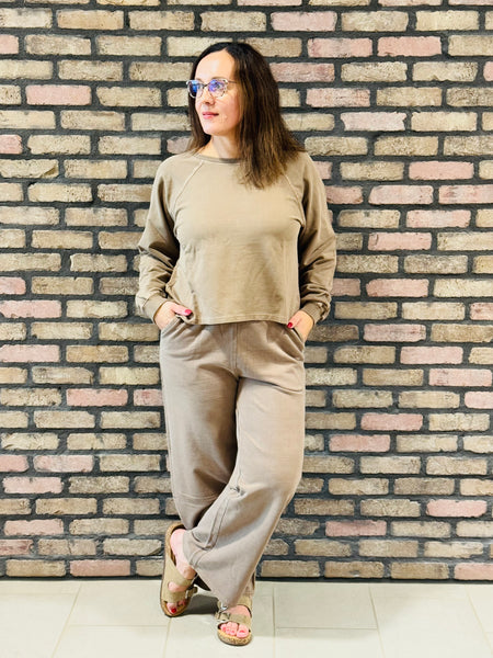 French Terry Pullover and Pants Set - Mocha