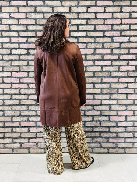 Open Front Faux Suede Jacket - Dark Brown