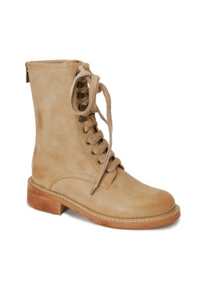 Lace-up Combat Boots - Taupe