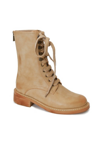 Lace-up Combat Boots - Taupe