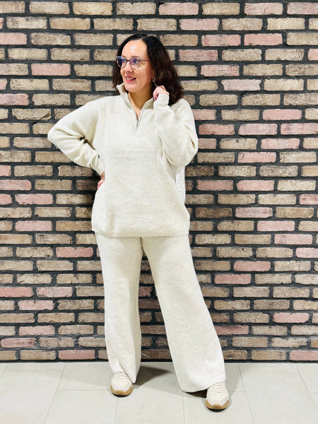 Half Zip Sweater and Pants Set - Khaki