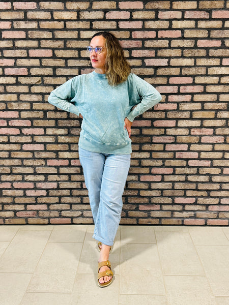 Acid Wash French Terry Pullover - Ash Blue