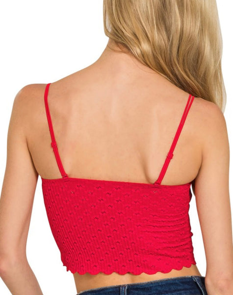 Lace Bralette with Bra Pads - Red