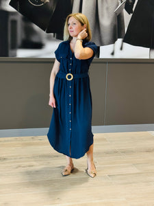 Belted Midi Dress - Navy