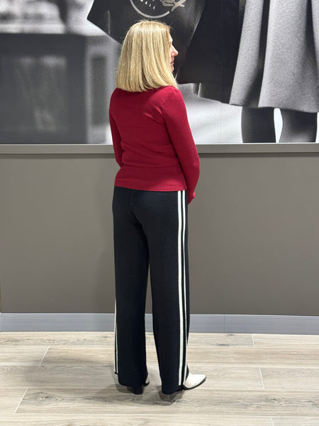 Side Stripe Straight Knit Pants - Black