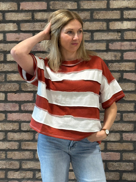 Striped Exposed Seam Top - Rust