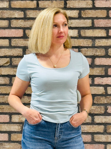 Scoop Neck Tee - Dusty Grey Blue