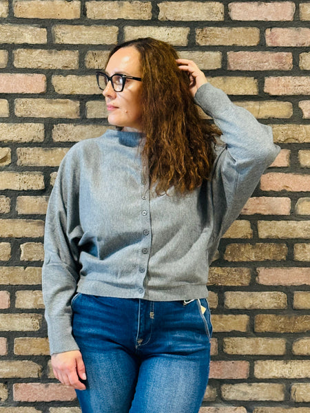 Boat Neck Cardigan Sweater - Heather Grey