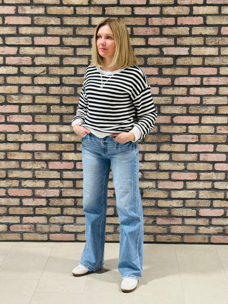 Textured Striped Pullover - Black