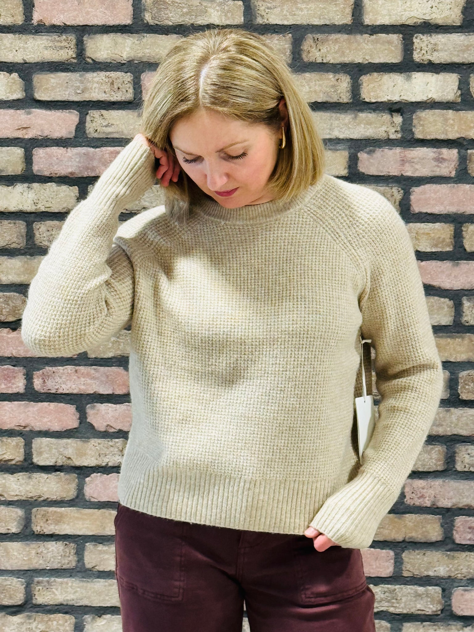 Waffle Pullover Sweater - Khaki