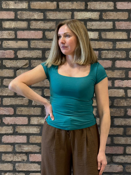 Square Neck Ribbed Tee - Emerald
