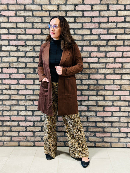 Open Front Faux Suede Jacket - Dark Brown