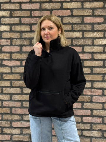 Half Snap Button Sweatshirt - Black