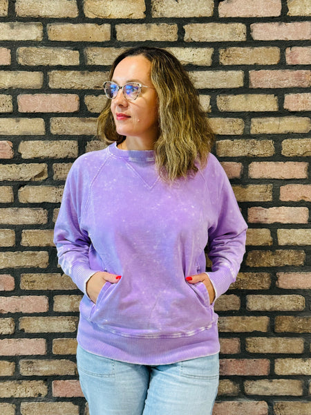 Acid Wash French Terry Pullover - B Lavender