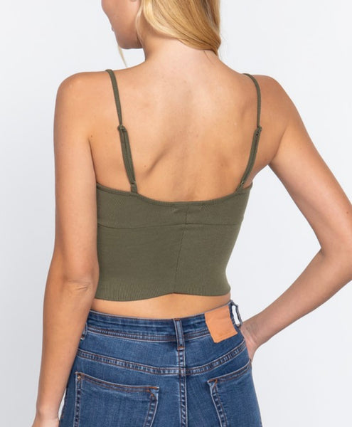 Bra-Cup Cami Crop Top - French Olive