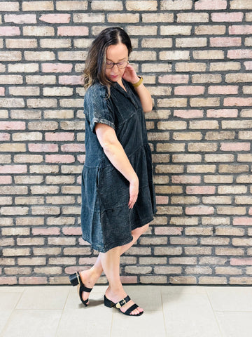 Washed Double Gauze Dress - Black