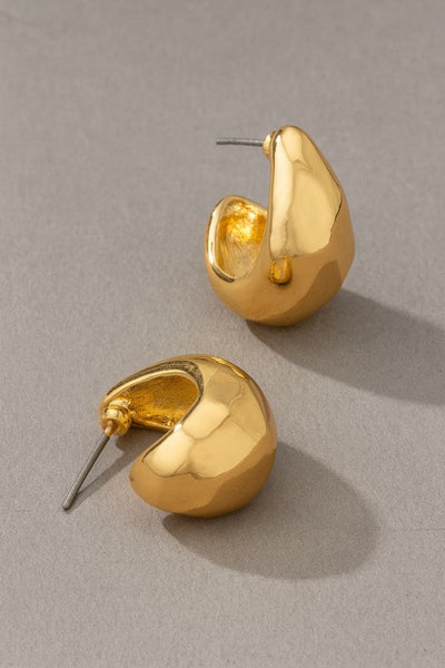 Hammered Small Teardrop Huggie Hoops - Gold