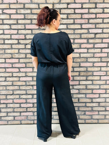 Textured Top and Pants Set - Black