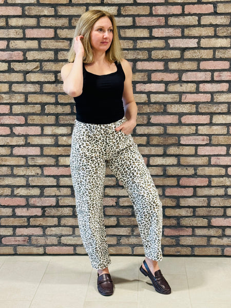 Slouchy Leopard Barrel Jeans - Cream