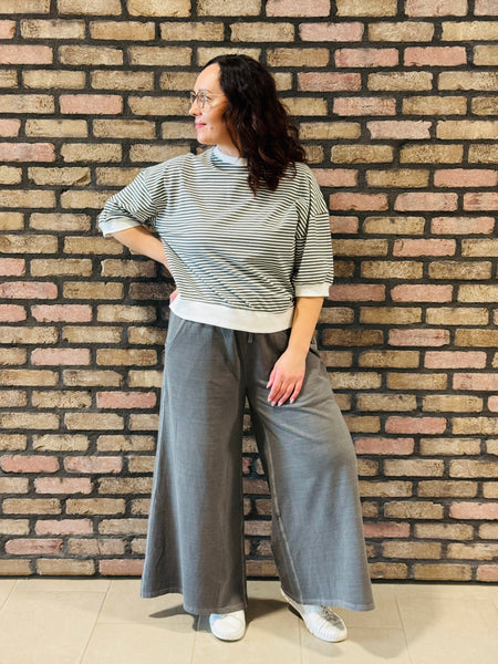 Striped Contrast Trim Top - DK Olive