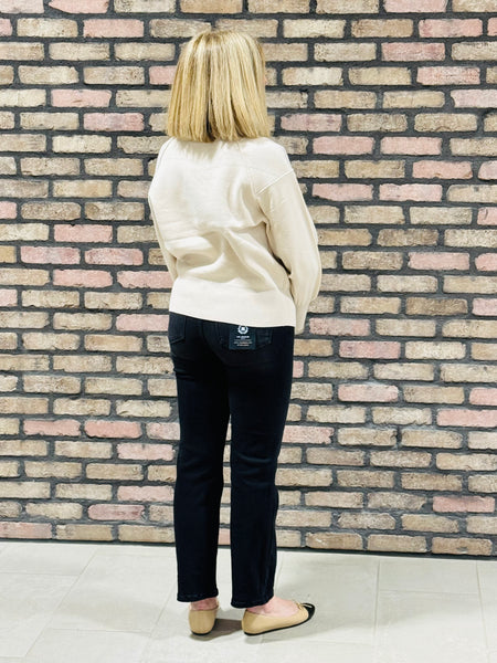 Mock Neck Exposed Seam Sweater - Sand Beige