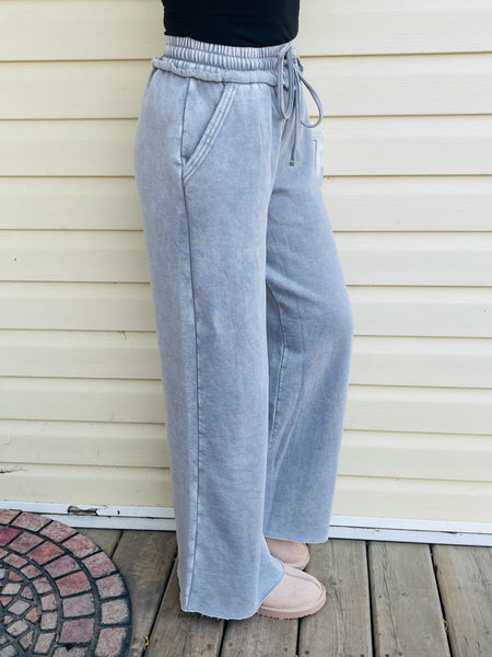 Acid Wash Palazzo Sweatpants - Sleet