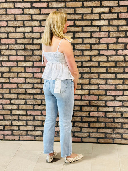 Crochet Tie Straps Peplum Top - White