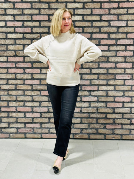 Mock Neck Exposed Seam Sweater - Sand Beige