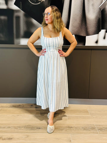 Front Hook Detail Striped Dress - White