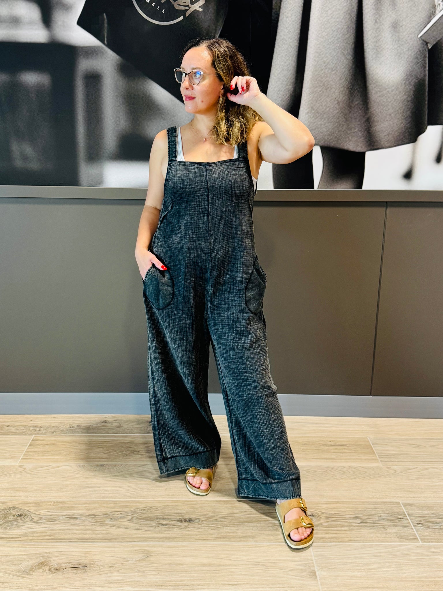 Double Gauze Overalls - Ash Black