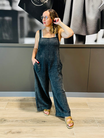 Double Gauze Overalls - Ash Black