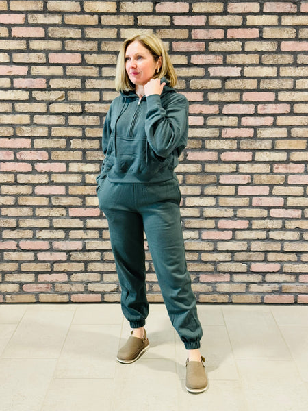 Half Zip-Up Basic Hoodie - Chic Green