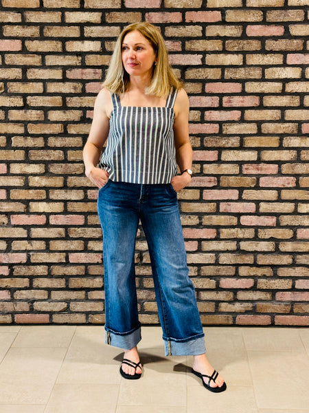 Striped Linen Cami Top - Navy