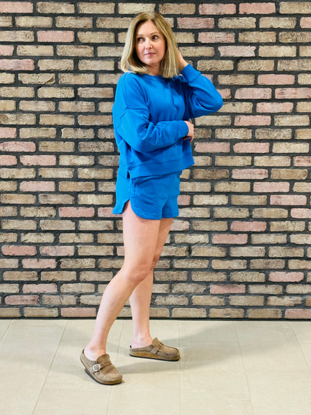 Fleece Sweatshirt & Shorts Set - Ocean Blue