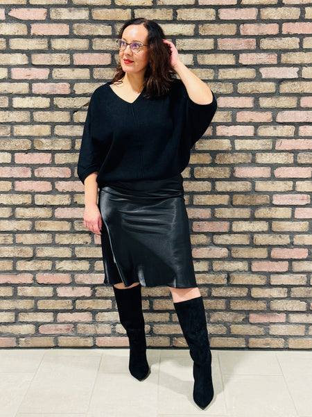 V-Neck Dolman Sweater - Black