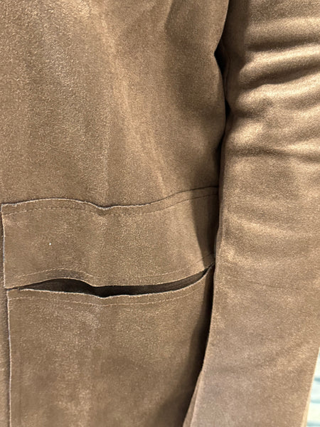 Open Front Faux Suede Jacket - Dark Brown
