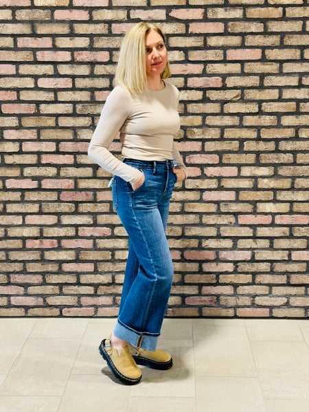 Tummy Control Cuffed Jeans - Dark Wash