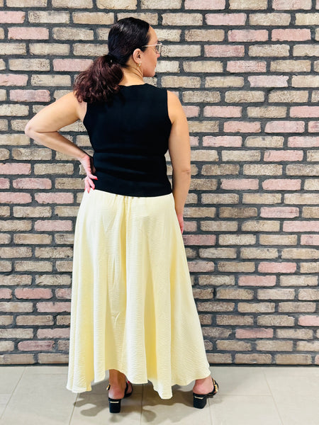 Pleated Midi Skirt - Butter Yellow