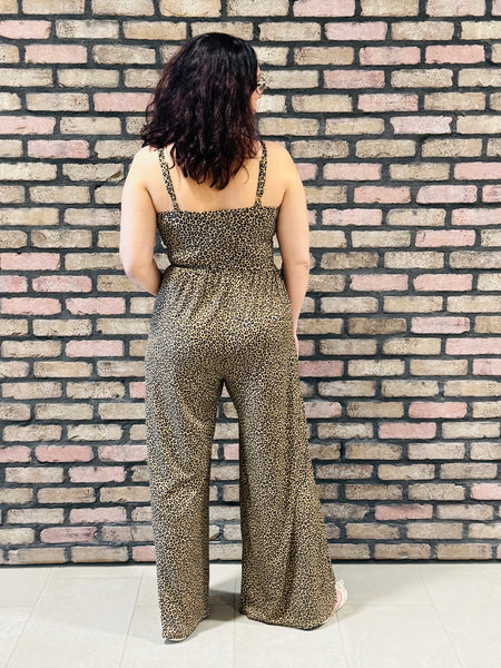 Leopard Print Jumpsuit - Taupe/Black