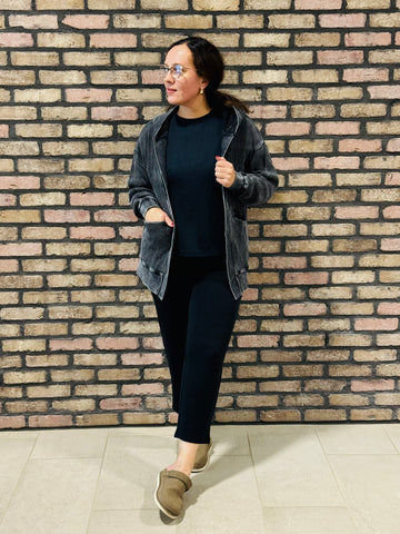 Waffle Washed Cardigan - Black